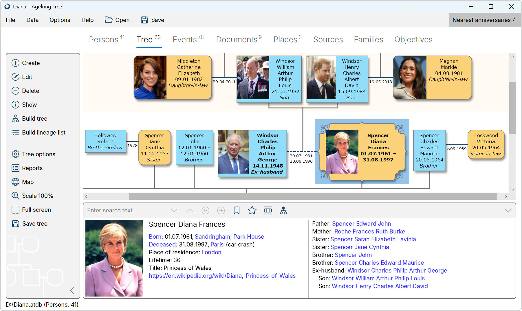 Main program window, tree tab